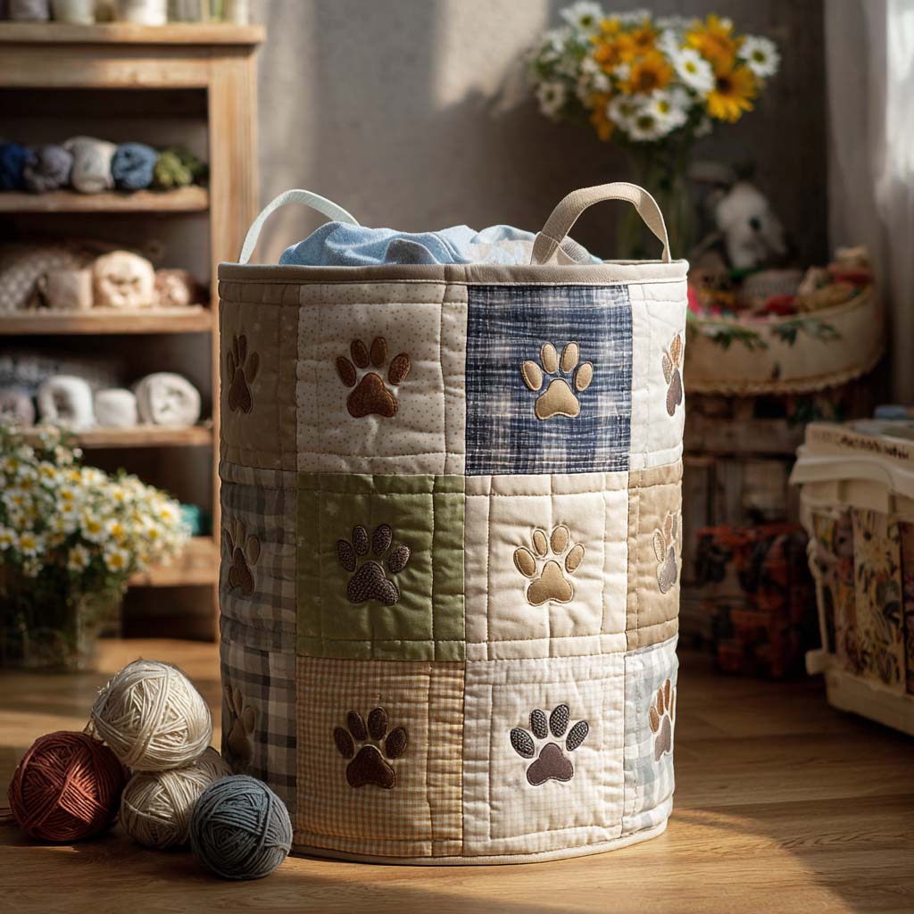 Soft Pastel Paw Quilted Laundry Basket Laundry Room Decor Mother In Law Mothers Day Gifts