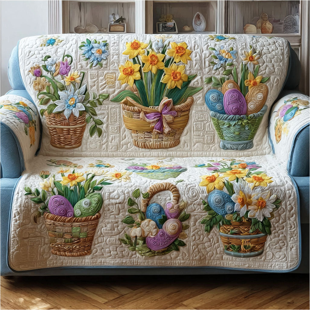 Soft Spring Parade Quilted Sofa Cover Sofa Cover Slipcover Cute Easter Gift Items