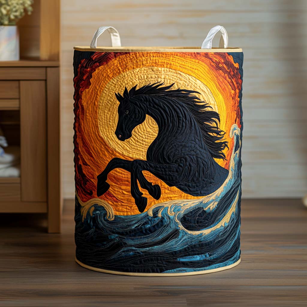 Solar Rider Quilted Laundry Basket Room Decor Retirement Gifts For Horse Lovers
