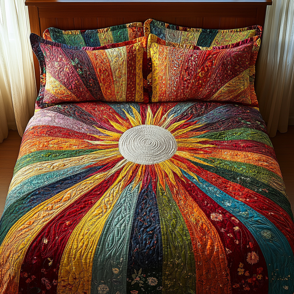 Solar Symphony Quilted Bedding Set Unique Sheet Sets Bonus Dad Gifts