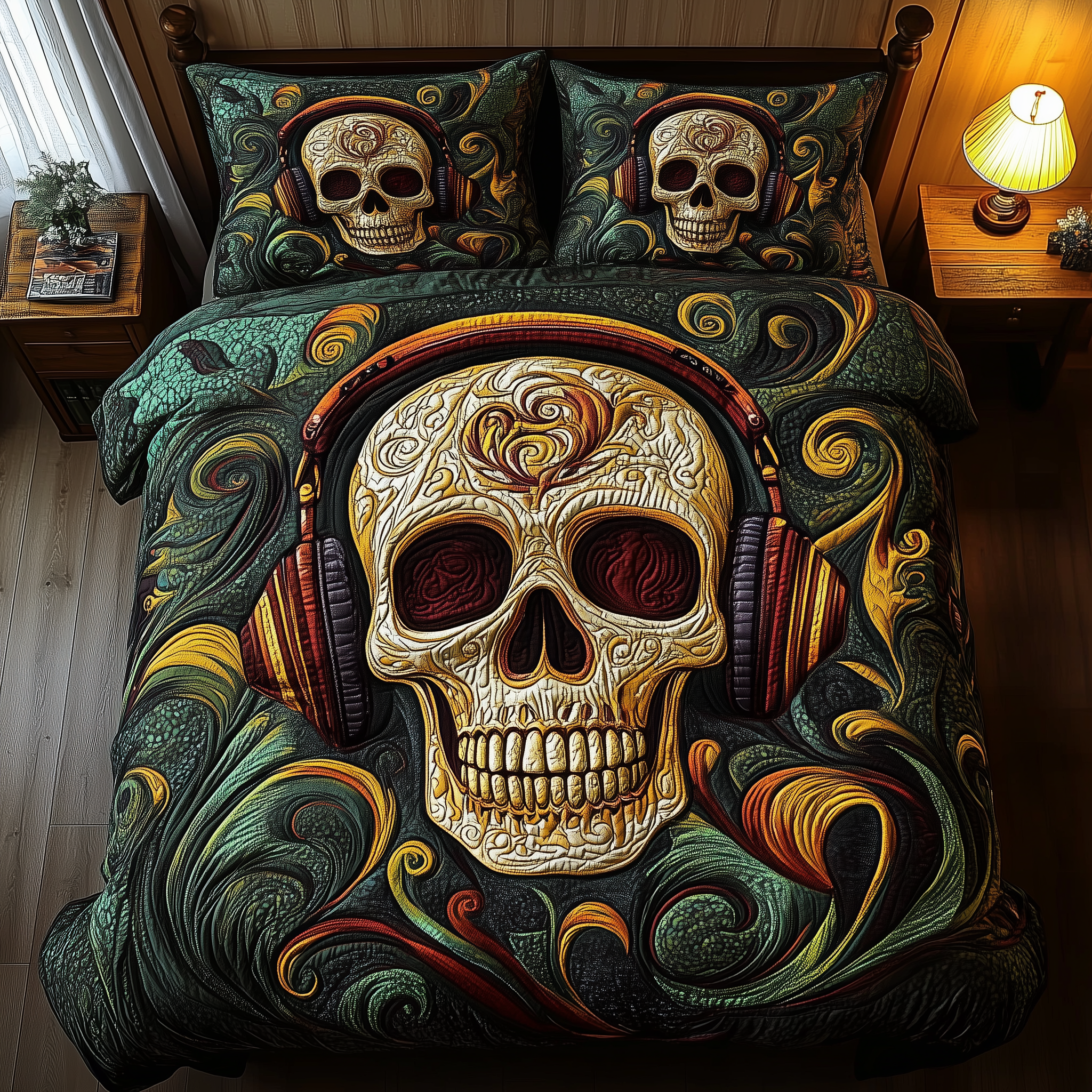 Song of Death Skull Quilted Bedding Set Over The Bed Decor Cool Skull Gifts For Her