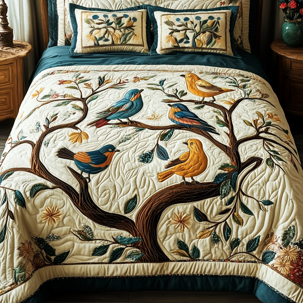 Songbird Bliss Quilted Bedding Set Cute Bed Sets For Teens Mother's Day Presents For Grandma