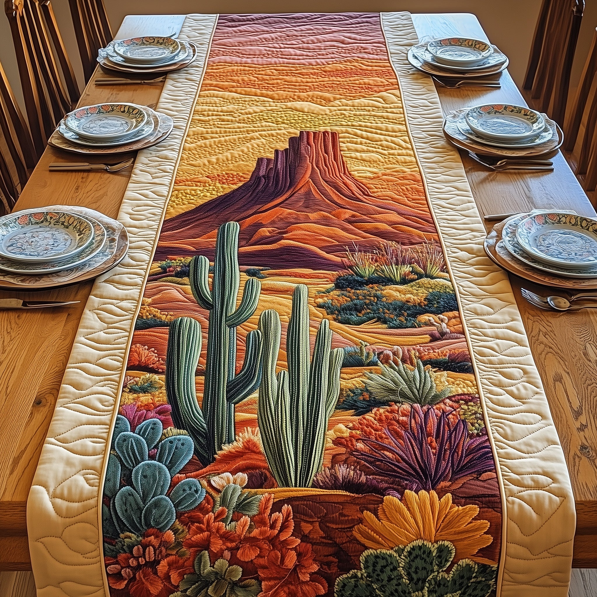 Southwest Spirit Quilted Table Runner Dining Table Centerpiece Ideas Gift For Cactus Lover