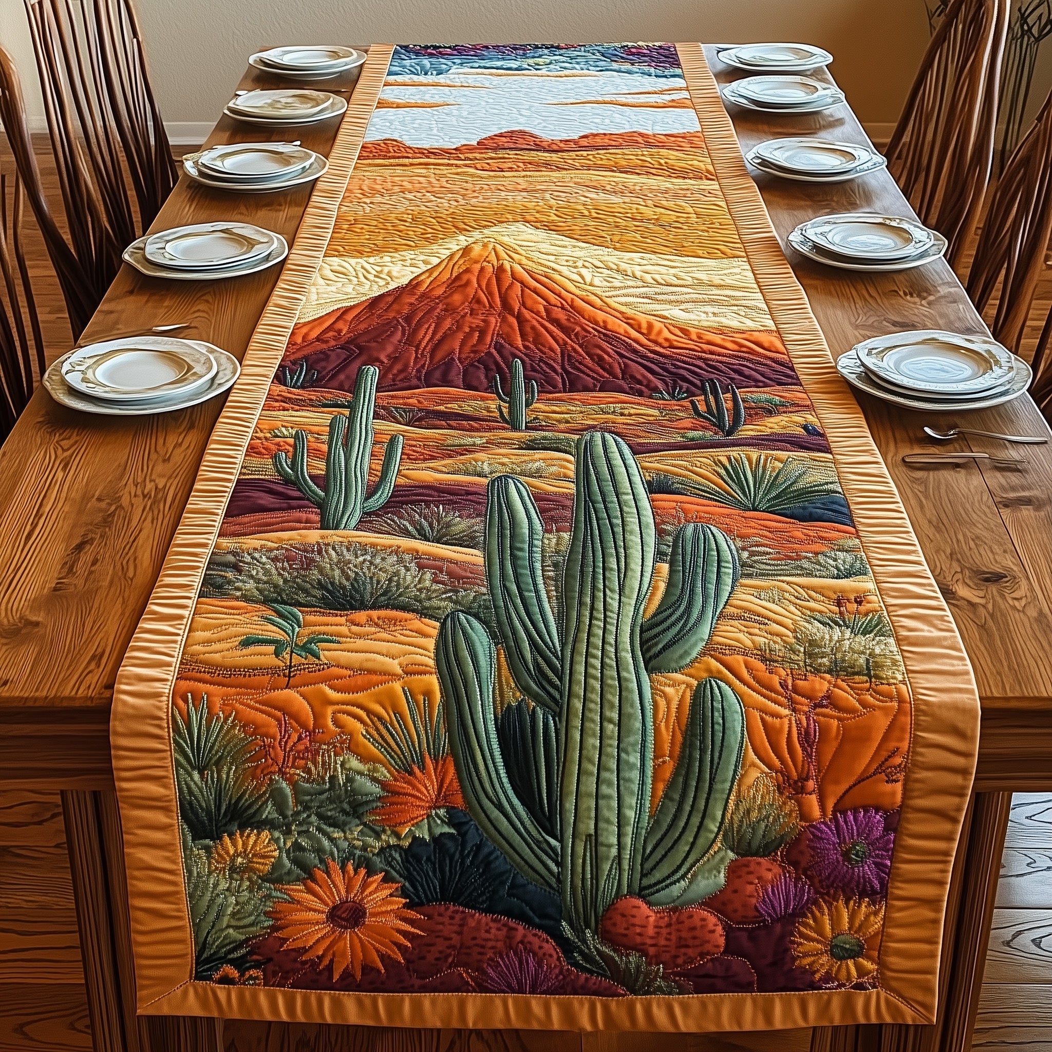 Southwest Spirit Quilted Table Runner Elegant Dining Table Runner Cactus Housewarming Gift