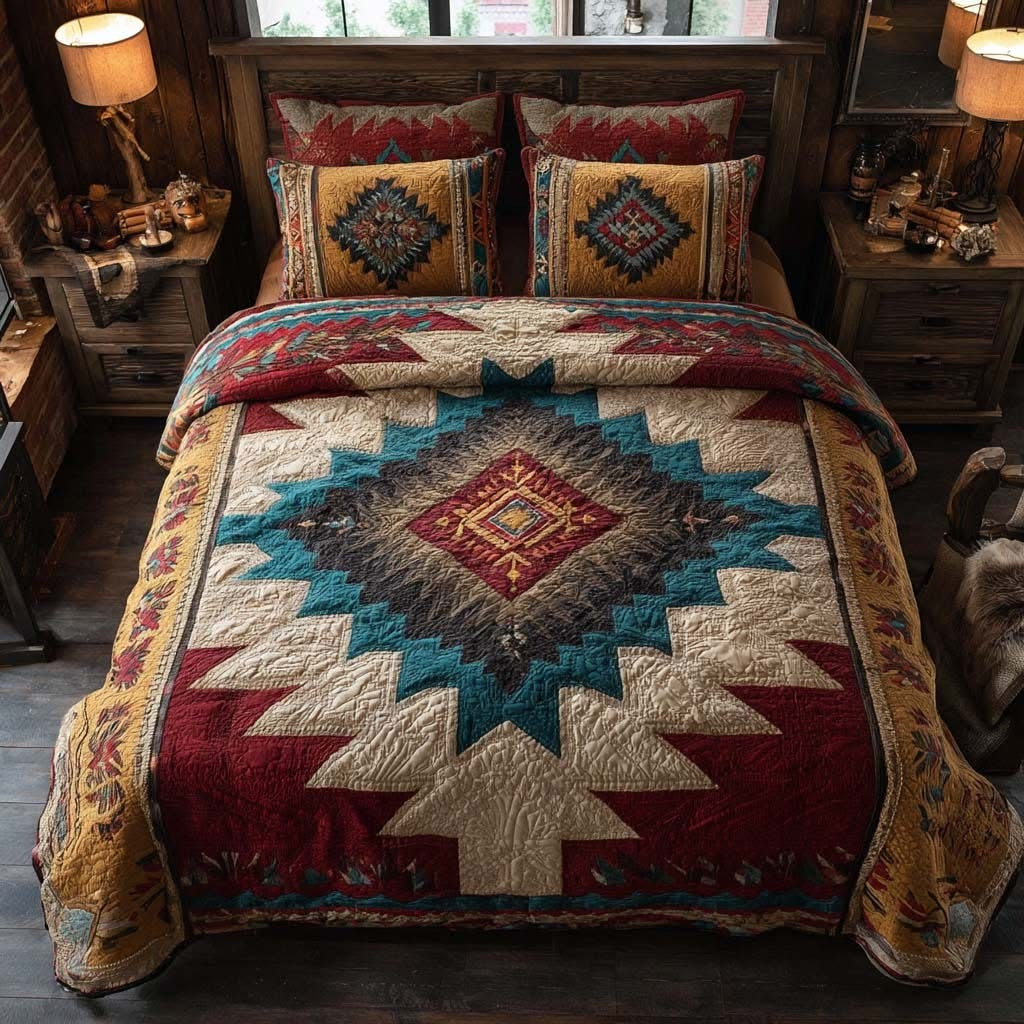 Southwestern Diamond Quilted Bedding Set Native American Inspired Duvet Cover Gifts Idea
