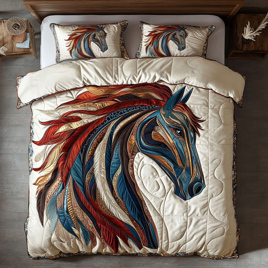 Southwestern Horse Bedding Set Artistic Equestrian Tribal Inspired Animal Lovers Bed Decor