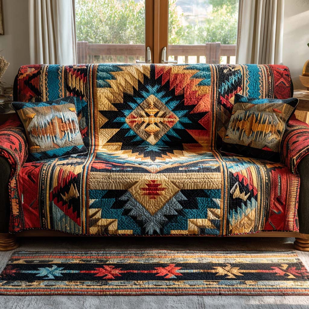 Southwestern Starburst Quilted Sofa Cover Couch Cushion Covers Native American Gift Ideas