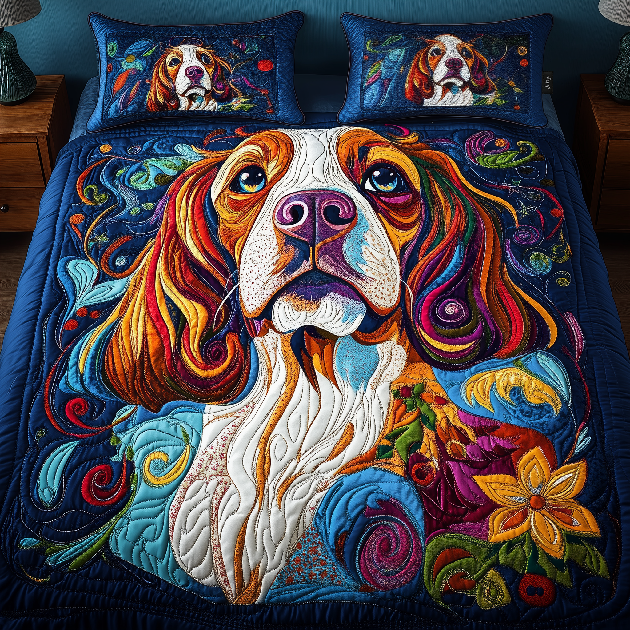 Spaniel Quilted Bedding Set Bedroom Room Decor Gifts Pet Lovers