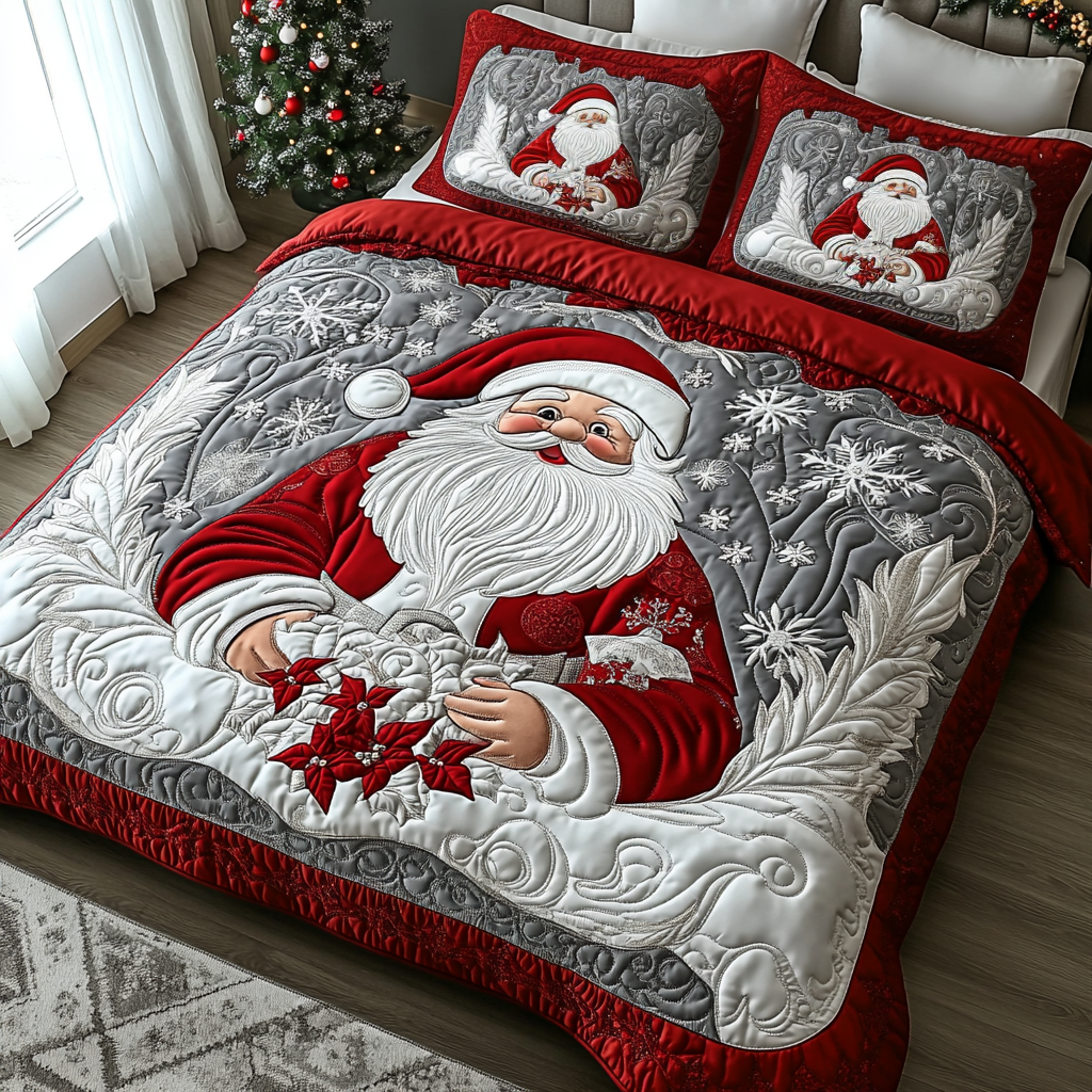 Sparkling Santa Quilted Bedding Set Holiday Season Duvet Cover Set Xmas Gifts For Family
