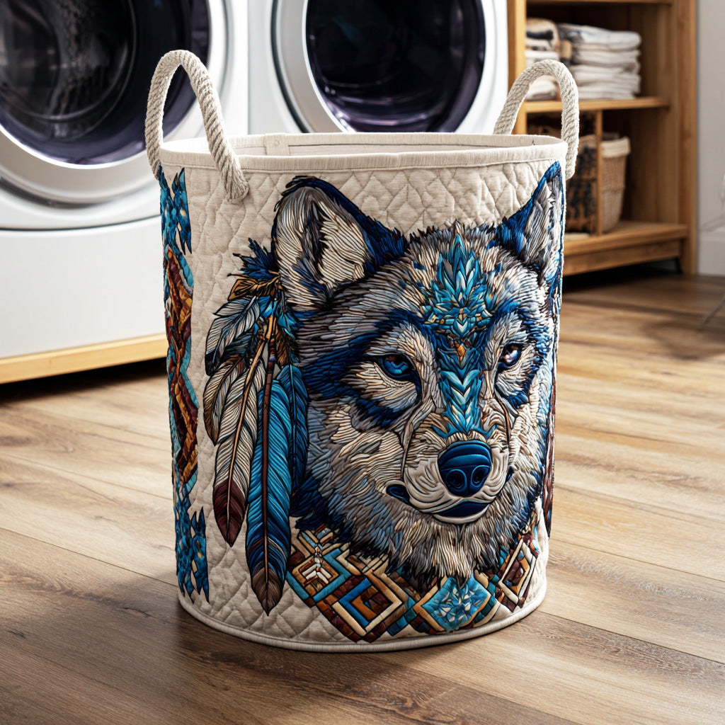 Spirit Howl Wolf Quilted Laundry Basket Dirty Clothes Basket Native American Merchandise Gift Items