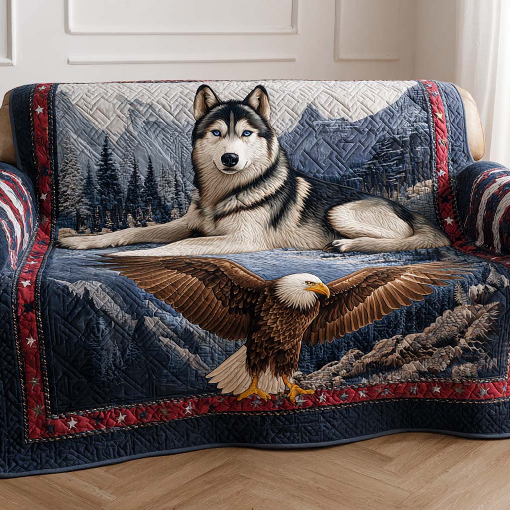 Spirit of the North Quilted Sofa Cover Home Decor Gifts For Husky Dog Lovers