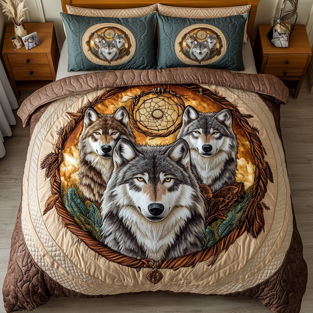 Spirit of the Pack Quilted Bedding Set Best Bed Sheet Set Native American Mother'S Day Gifts