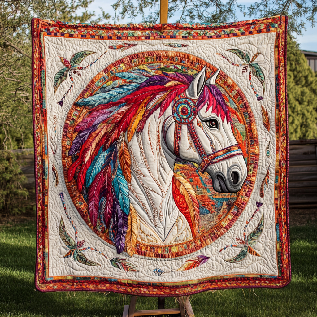 Spirit of the Painted Horse Quilted Blanket Bed Room Decoration Best Native American Gifts