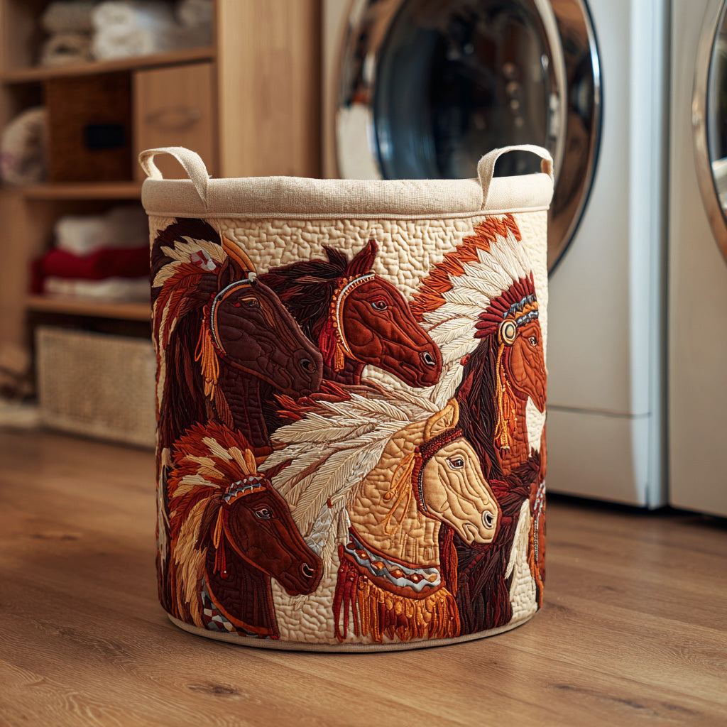 Spirit Plains Horse Quilted Laundry Basket Unique Clothes Hamper Native American Gift Ideas