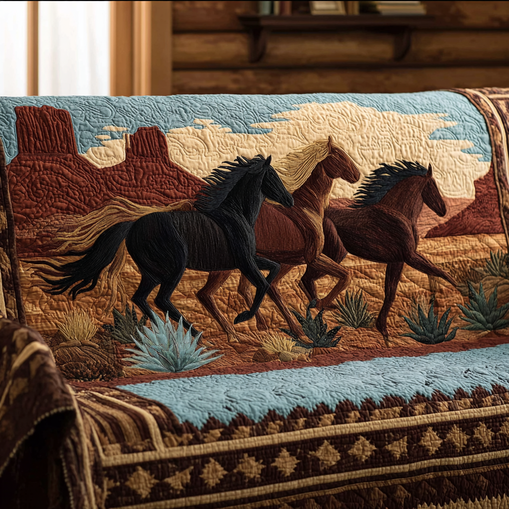 Spirit Run Quilted Sofa Cover Couch Slipcovers Horse Gifts For Women