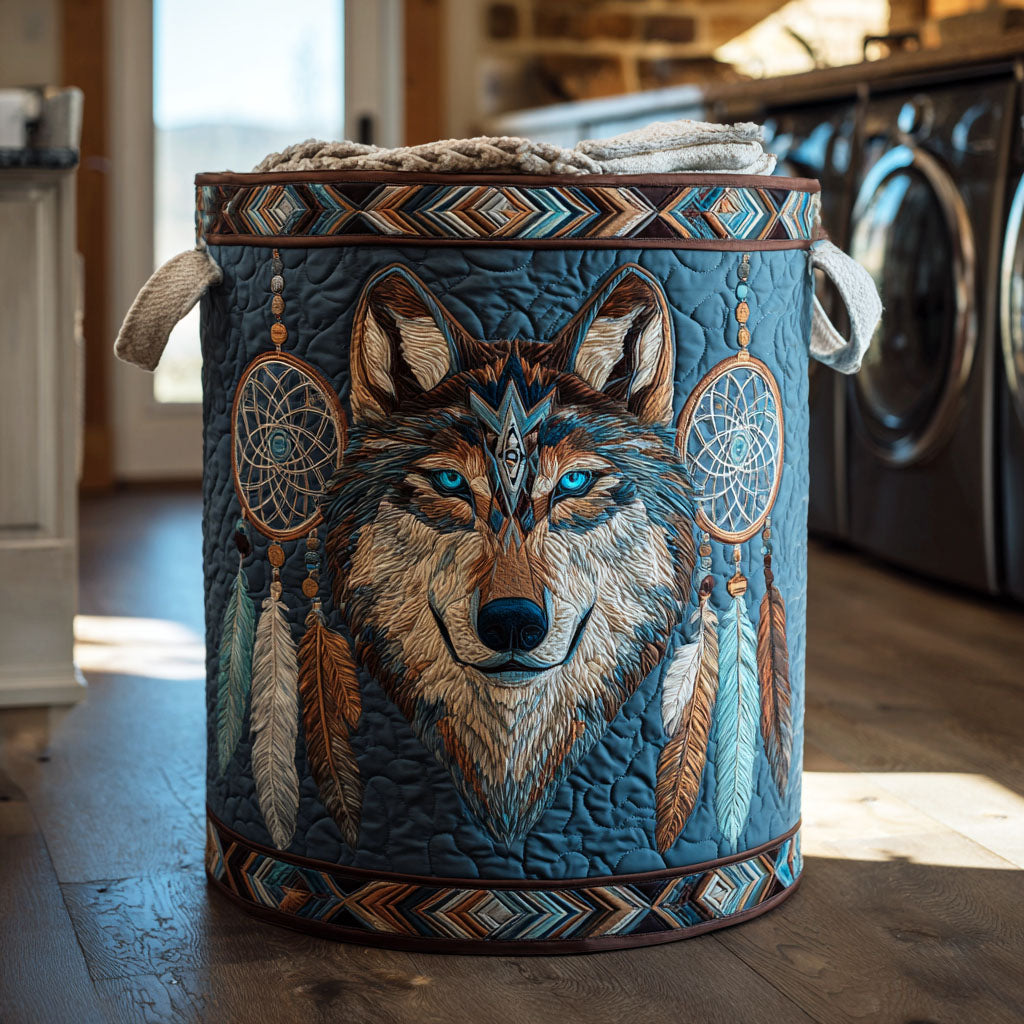 Spirit Wolf Quilted Laundry Basket Home Decor Native American Mother's Day Gifts