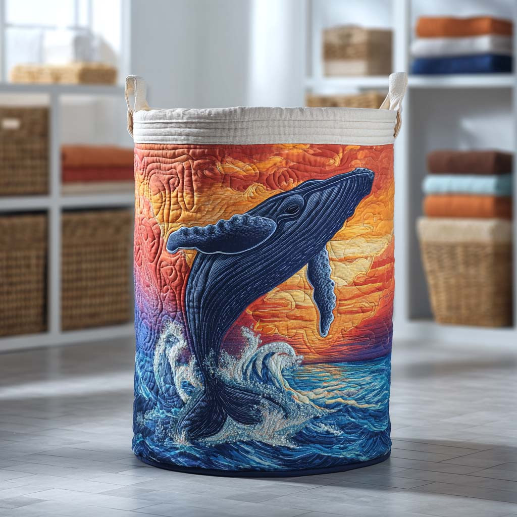 Splashing Whale Quilted Laundry Basket Folding Laundry Hamper Whale Mother's Day Gifts