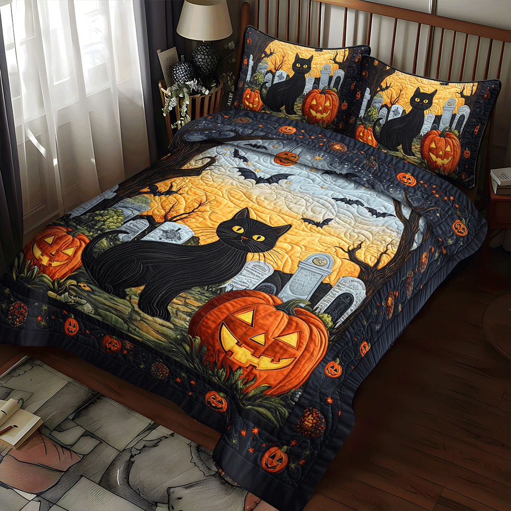 Spooky Cat Halloween Quilted Bedding Set Best Sheets Ever Weird Gifts For Cat Lovers