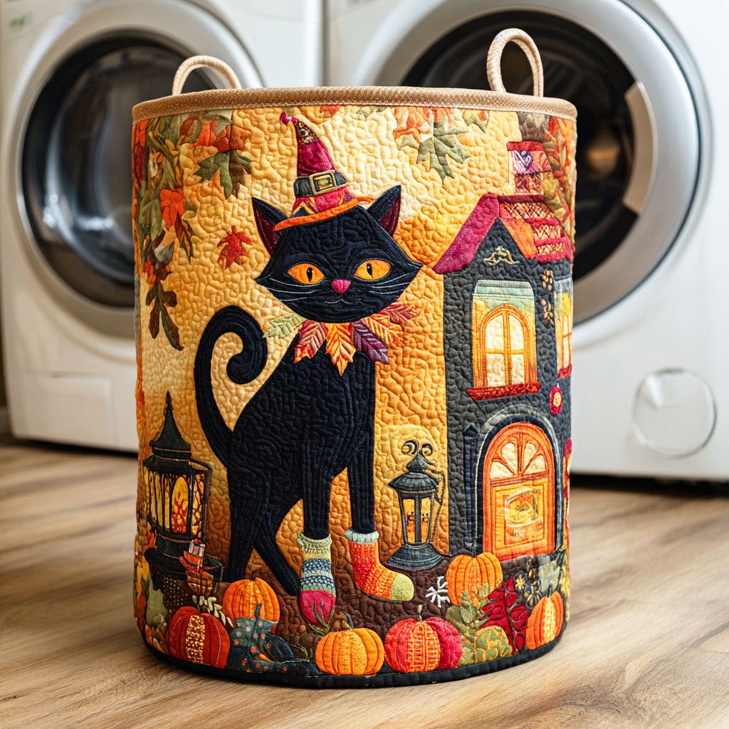 Spooky Cat Quilted Laundry Basket Foldable Laundry Hamper Cat Stuff For Cat Lovers