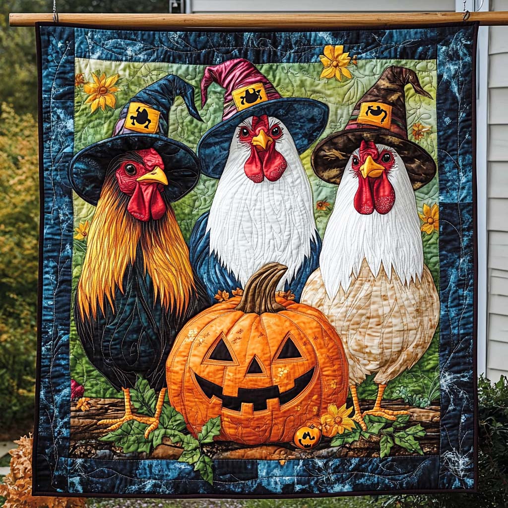 Spooky Chicken Trio Quilted Blanket Quilt Comforter Sets Unique Halloween Gifts
