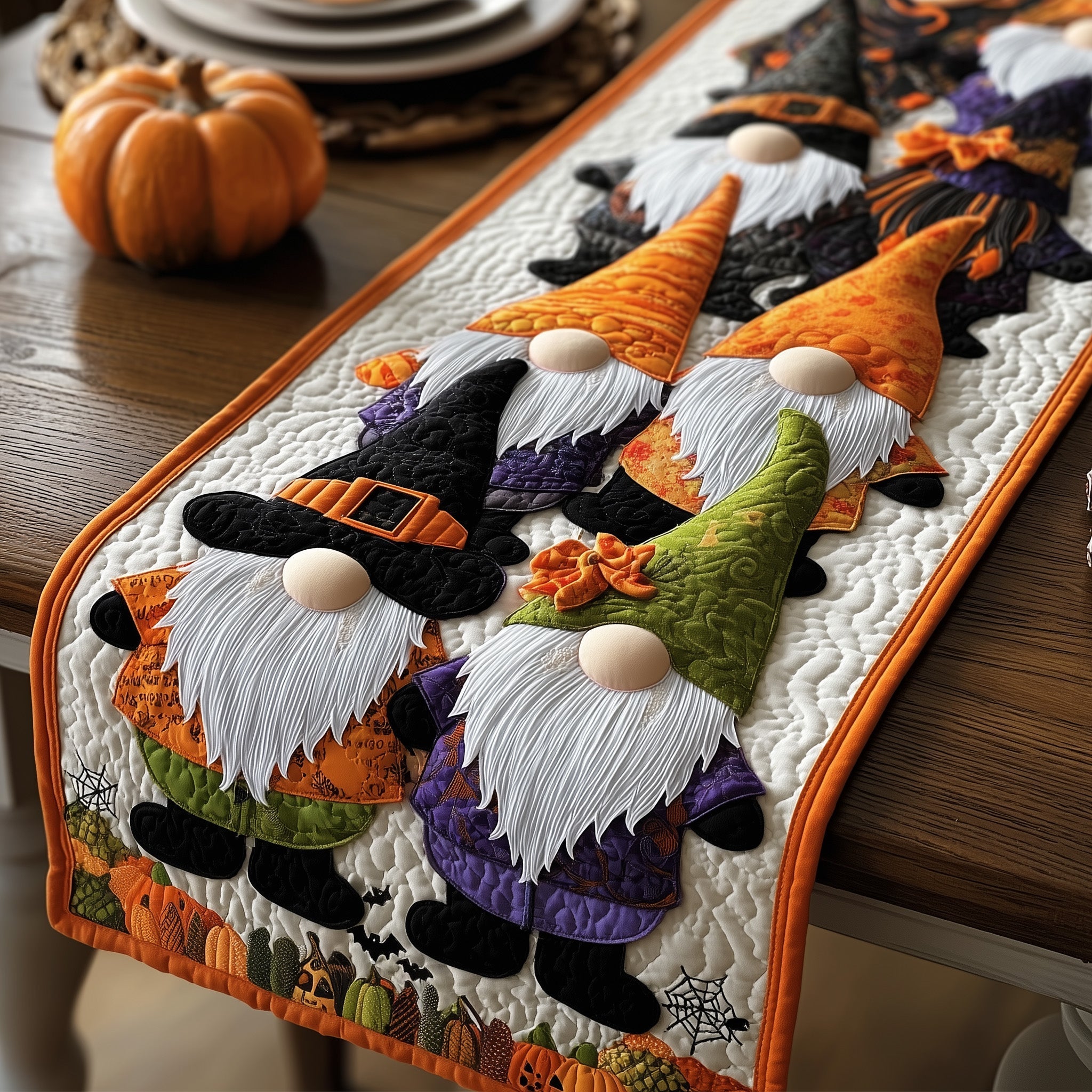 Spooky Gnome Quilted Table Runner Halloween Decor Gifts For Halloween Lovers