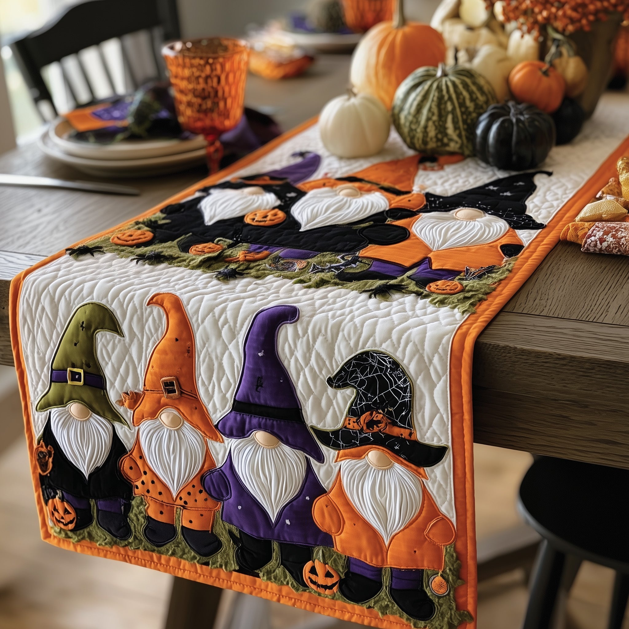 Spooky Gnome Quilted Table Runner Halloween Table Runner Decor Halloween Birthday Gifts