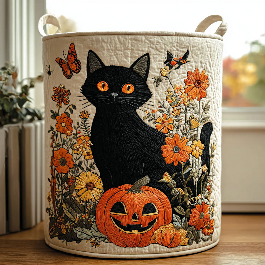 Spooky Paws Quilted Laundry Basket Clothes Hamper Items For Cat Lovers