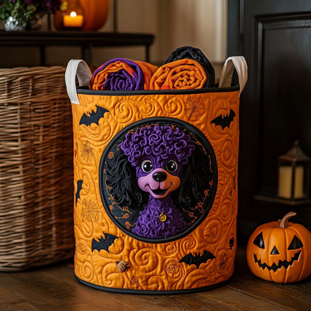Spooky Poodle Quilted Laundry Basket Best Clothes Hamper Poodle Mom Gifts
