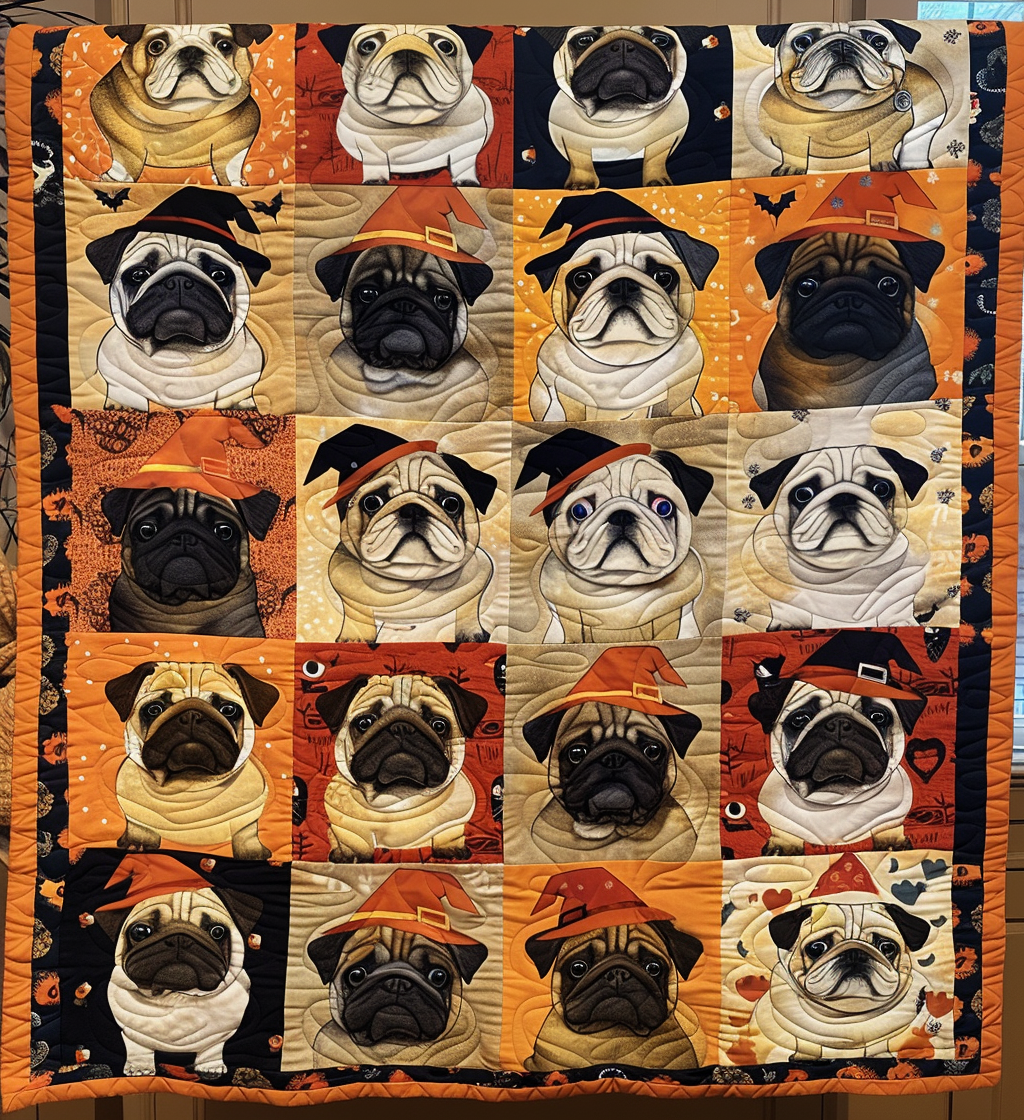 Spooky Pug Quilted Blanket Bedroom Decor Pug Gifts For Her