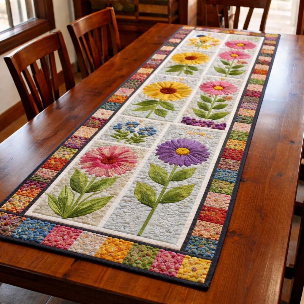 Spring Bloom Patchwork Quilted Table Runner Kitchen Decor Mother's Day Delivery Gifts