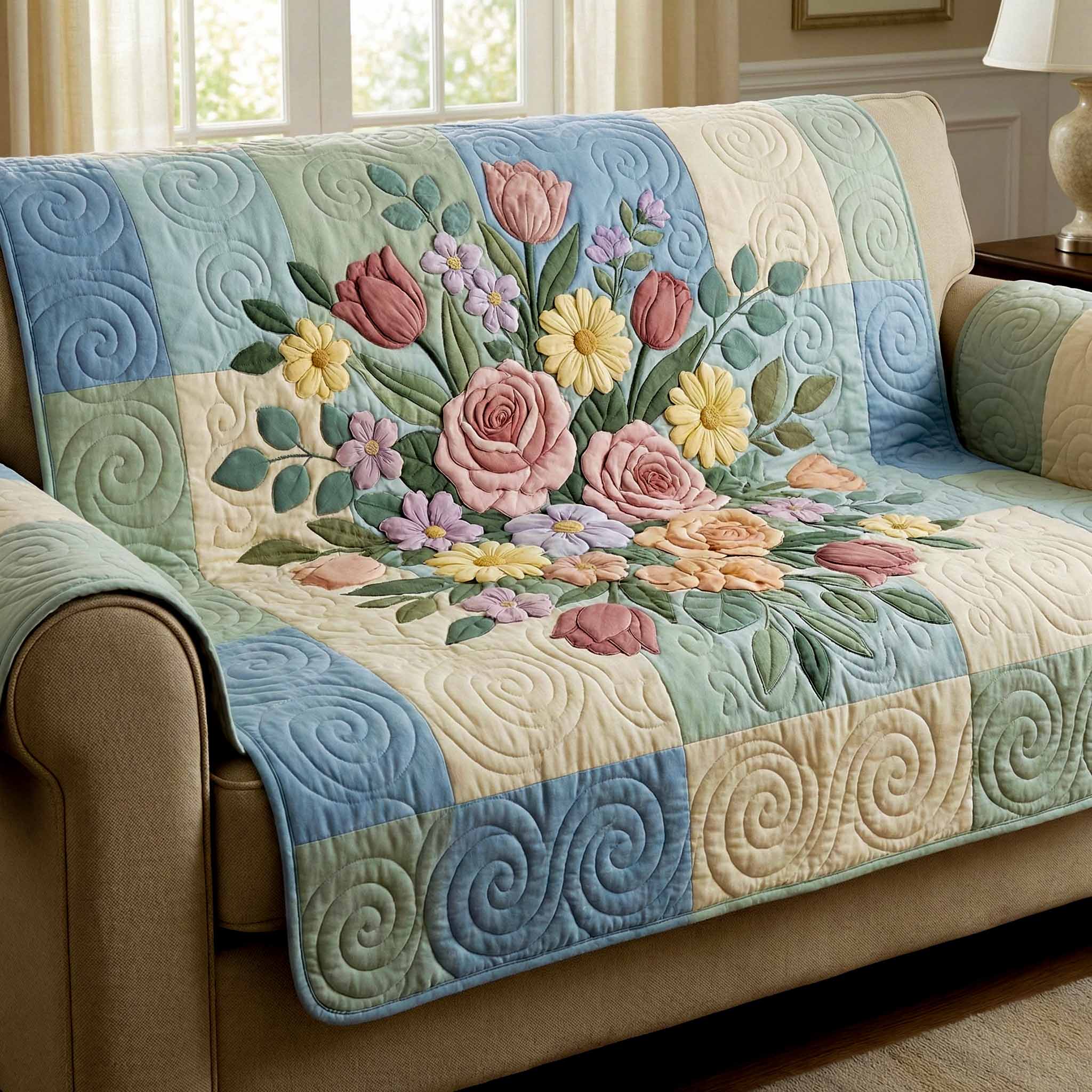 Spring Bouquet Quilted Sofa Cover Furniture Covers For Sofas Mother's Day Gifts For Grandma