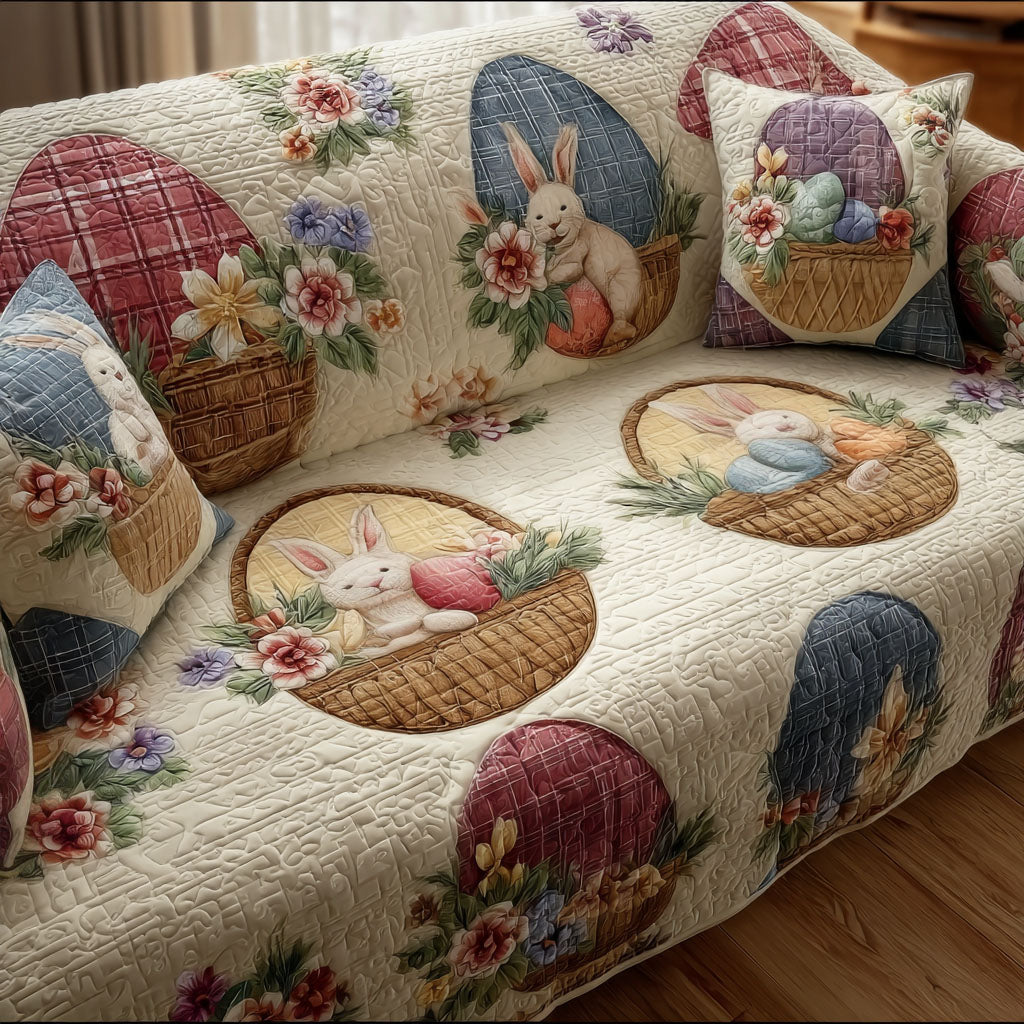 Spring Bunny Garden Quilted Sofa Cover Couch Protector Easter Presents For Family