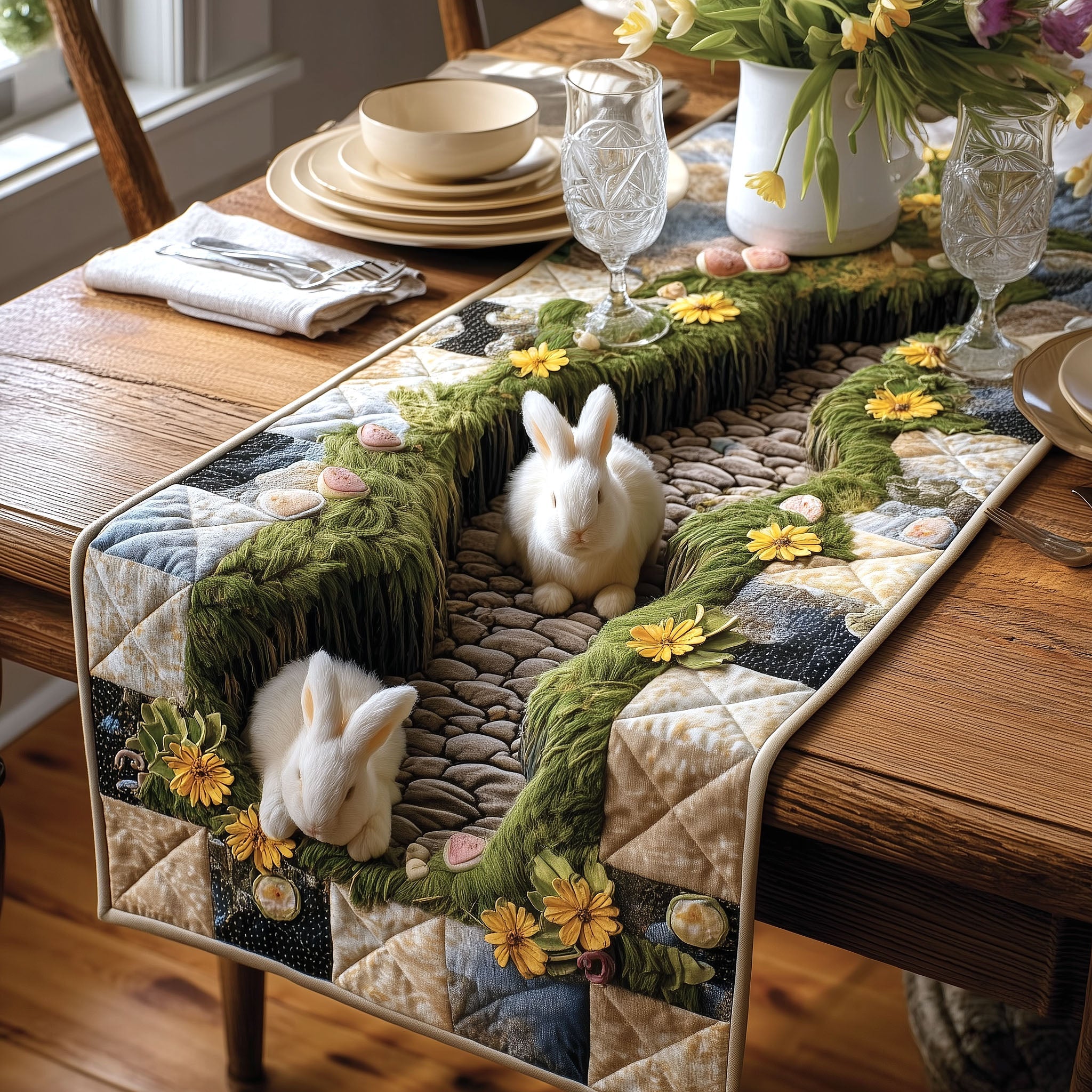 Spring Bunny Quilted Table Runner Easter Table Ideas Gifts For Pet Rabbits
