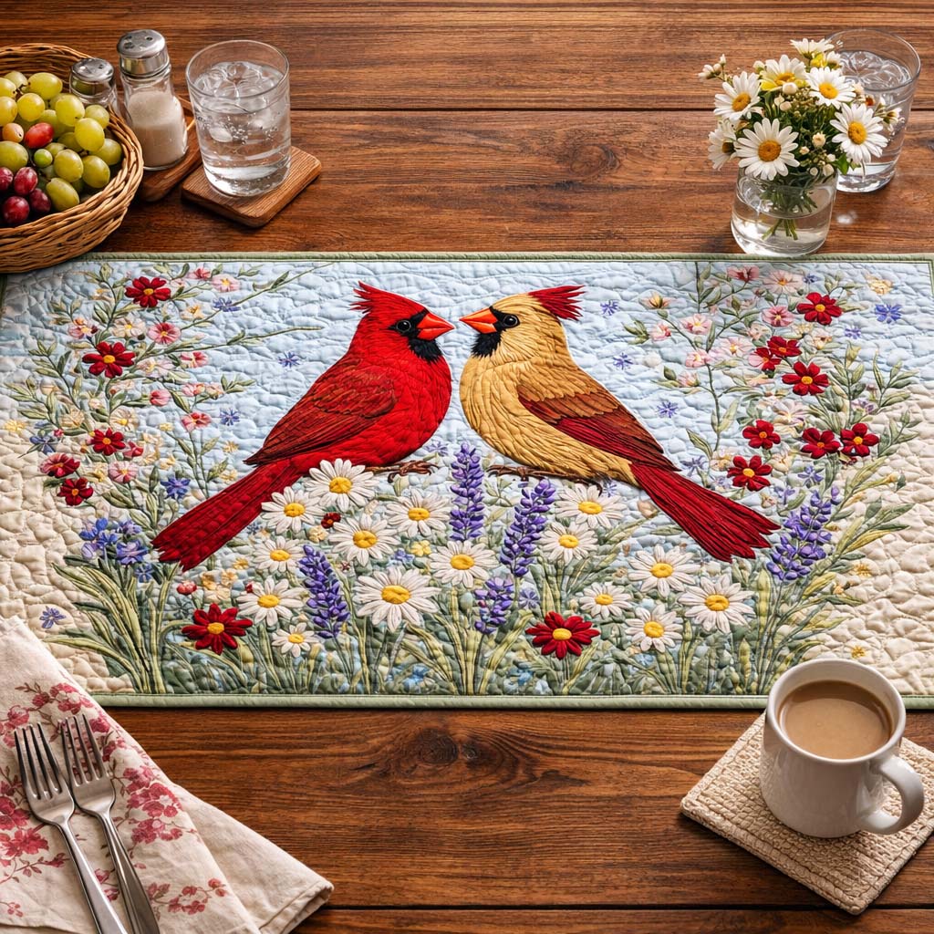 Spring Cardinal Quilted Table Runner Valentines Day Table Decor Unique Cardinal Gifts