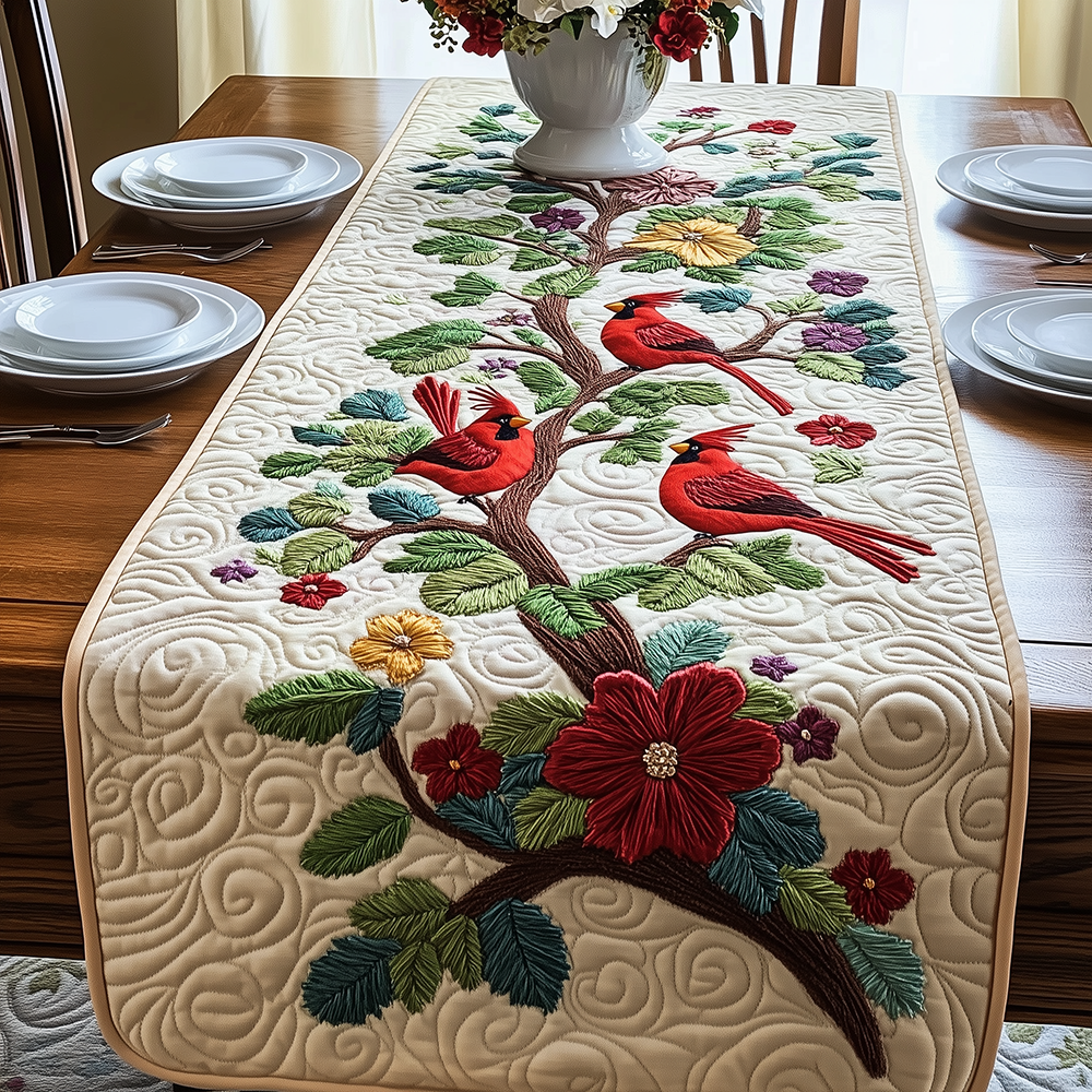 Spring Cardinals Quilted Table Runner Dining Room Table Decor Unique Cardinal Bird Gifts