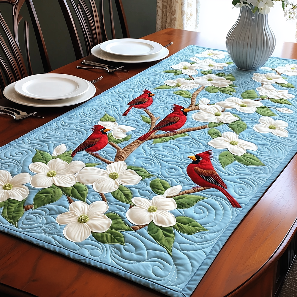 Spring Cardinals Quilted Table Runner Dining Table Decor Red Cardinal Gift Items