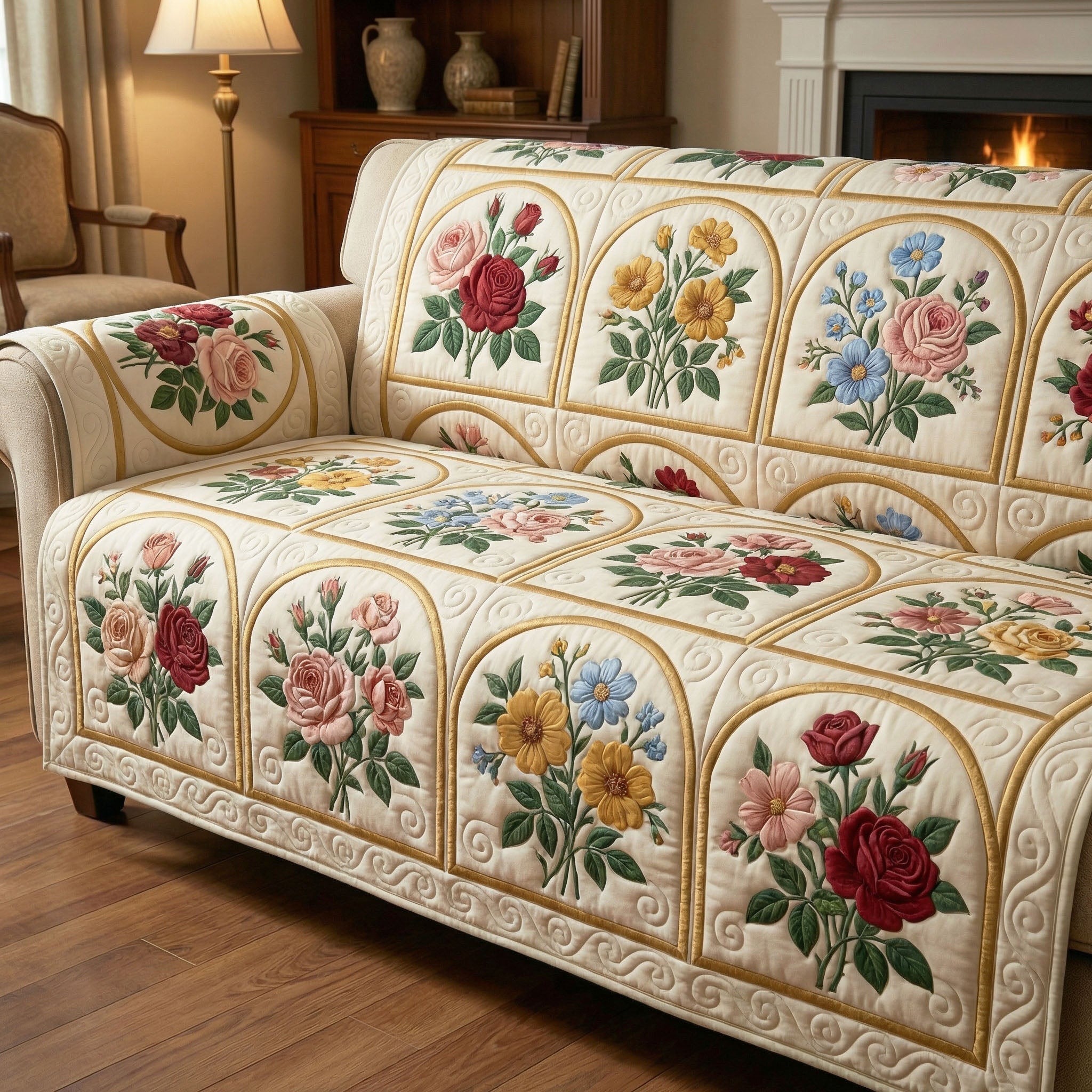 Spring Comfort Quilted Sofa Cover Couch Covers Flower Arrangement Ideas