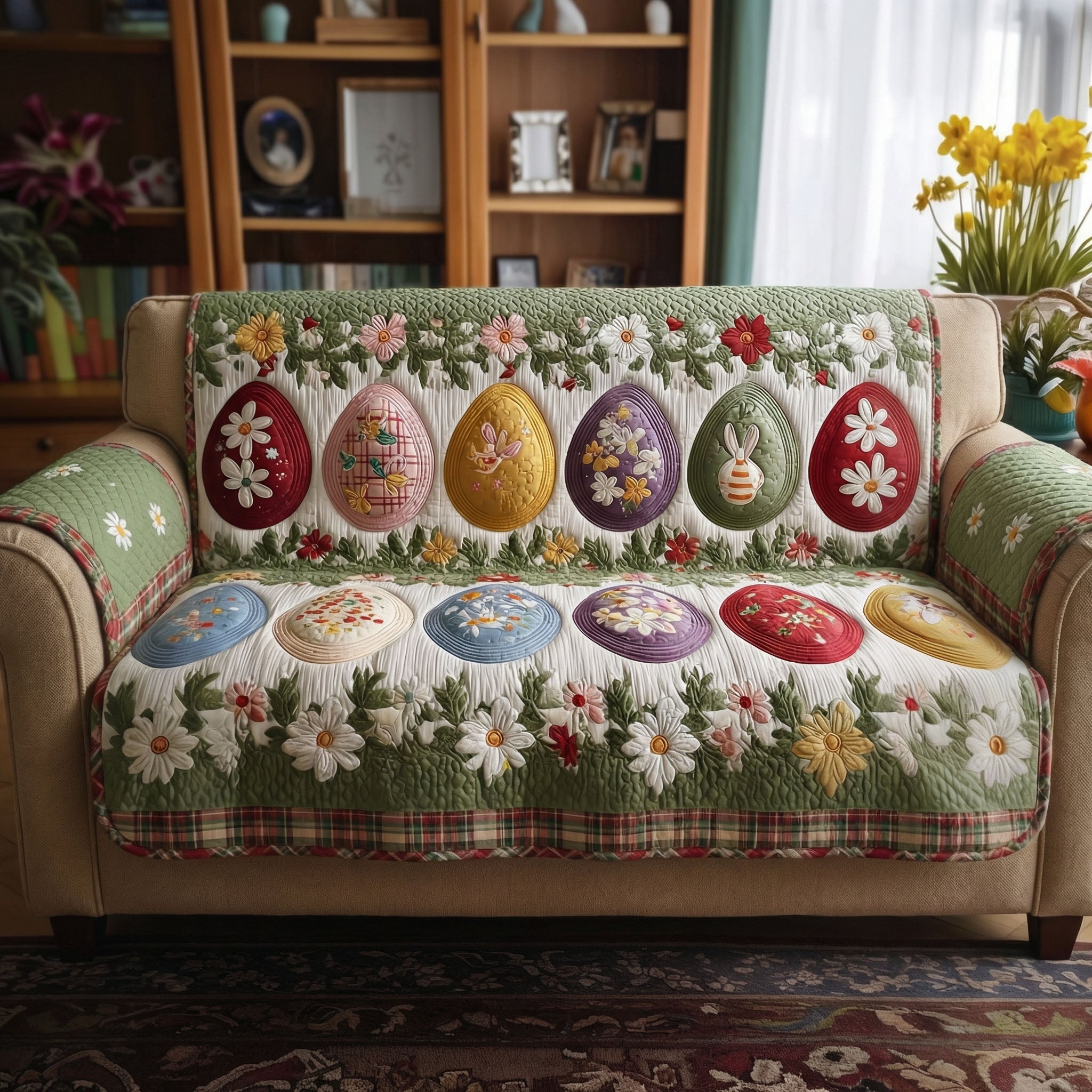 Spring Cottage Bunny Quilted Sofa Cover Sofa Protector Cover Easter Presents For Family