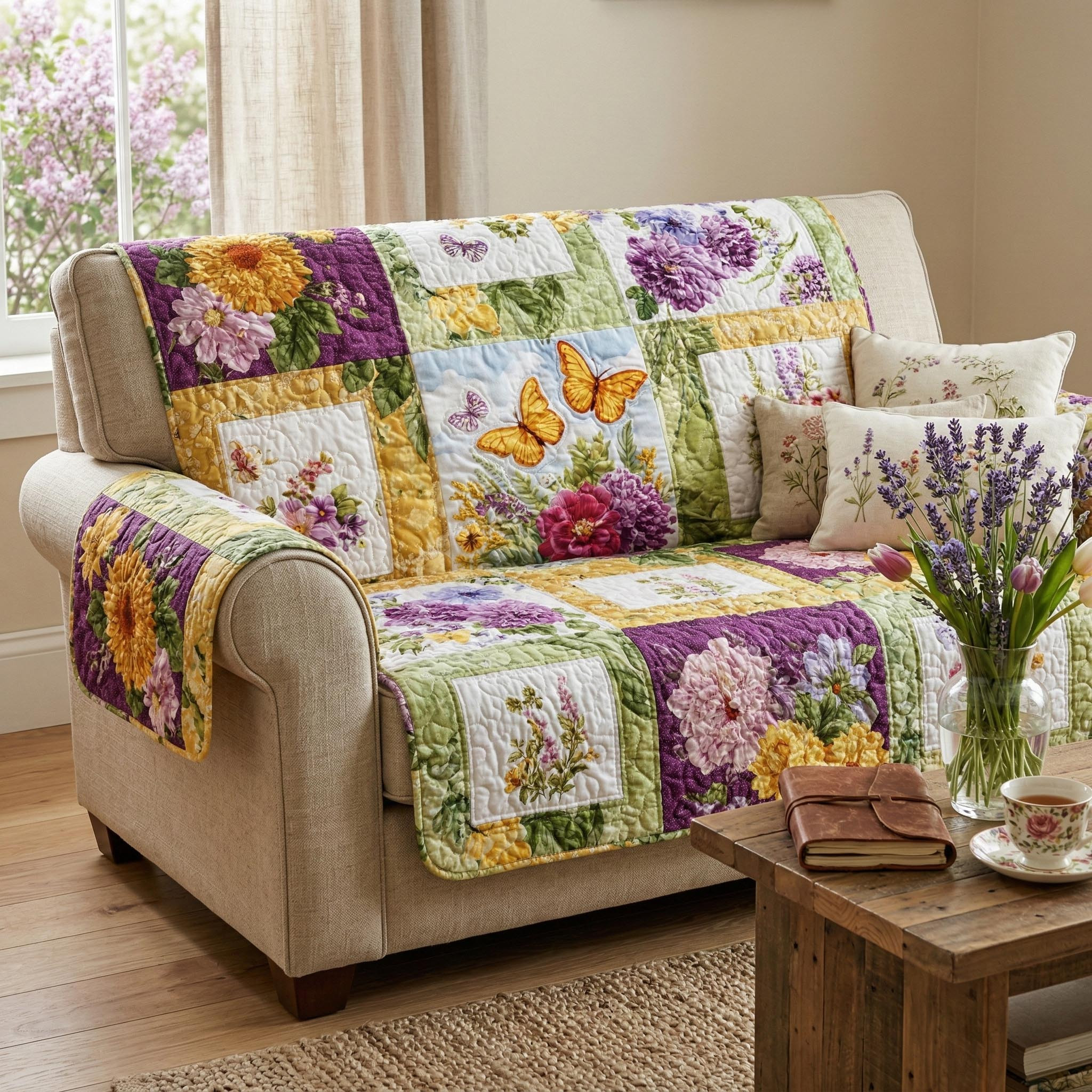 Spring Flutter Quilted Sofa Cover Best Slip Cover Sofa Butterfly Birthday Presents