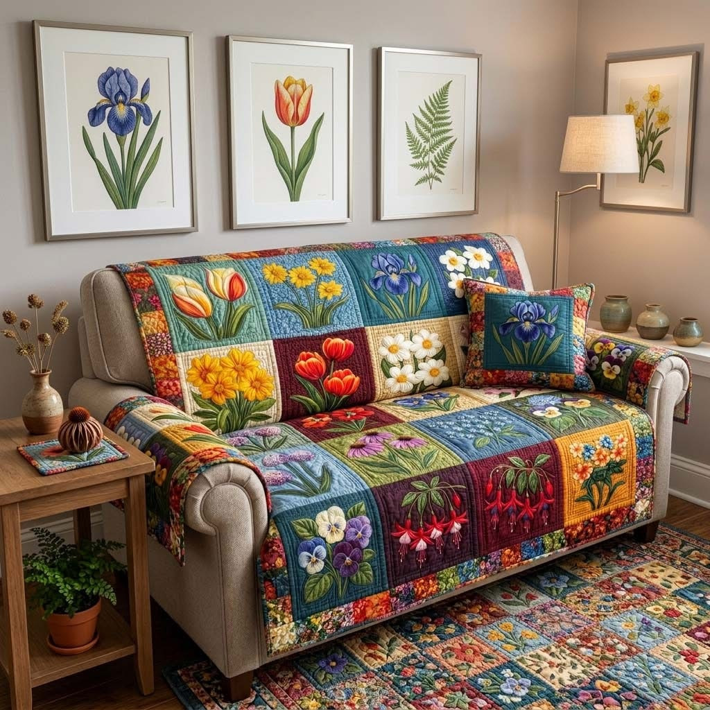 Spring Gallery Garden Quilted Sofa Cover Floral Sofa Slipcovers Mother's Day Gifts Ideas