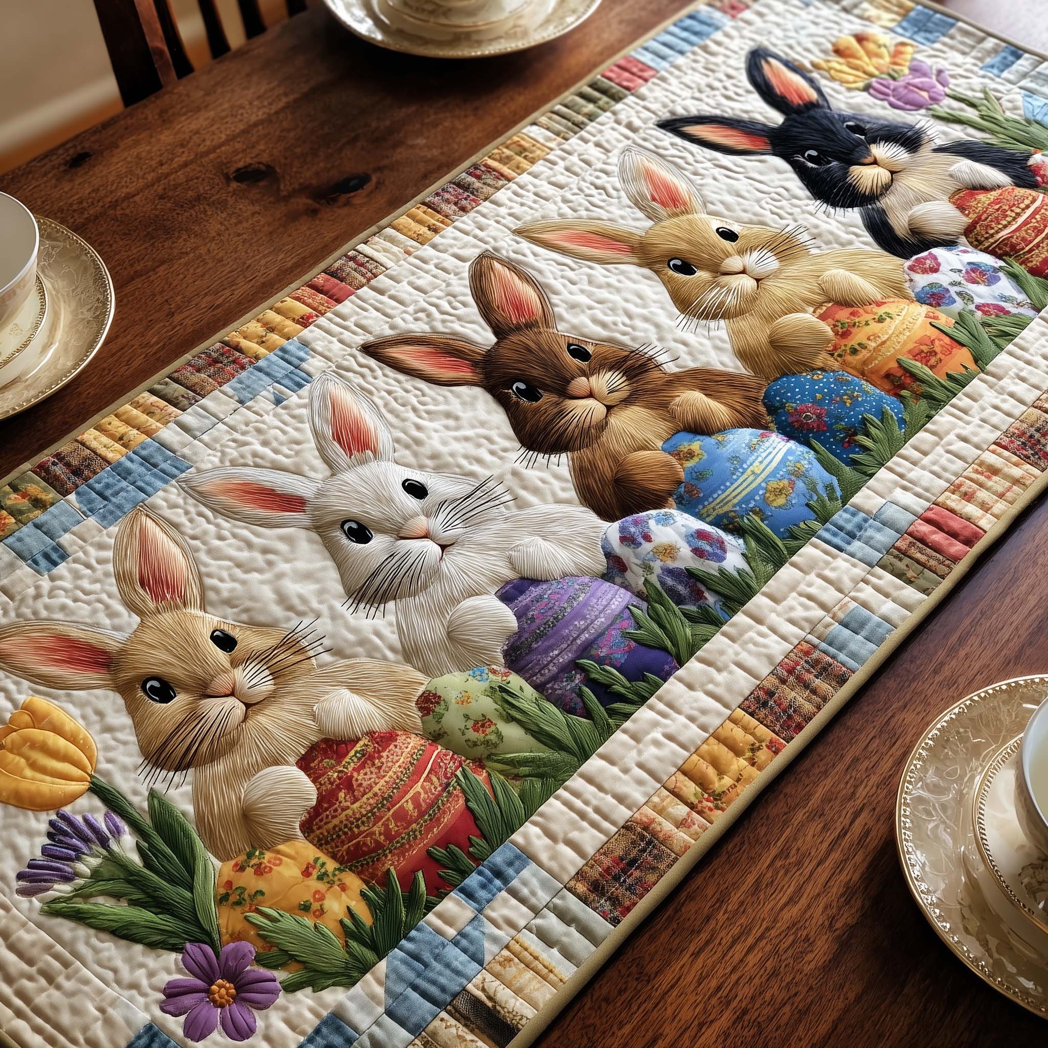 Spring Hopper Quilted Table Runner Easter Table Ideas Gift For Rabbit