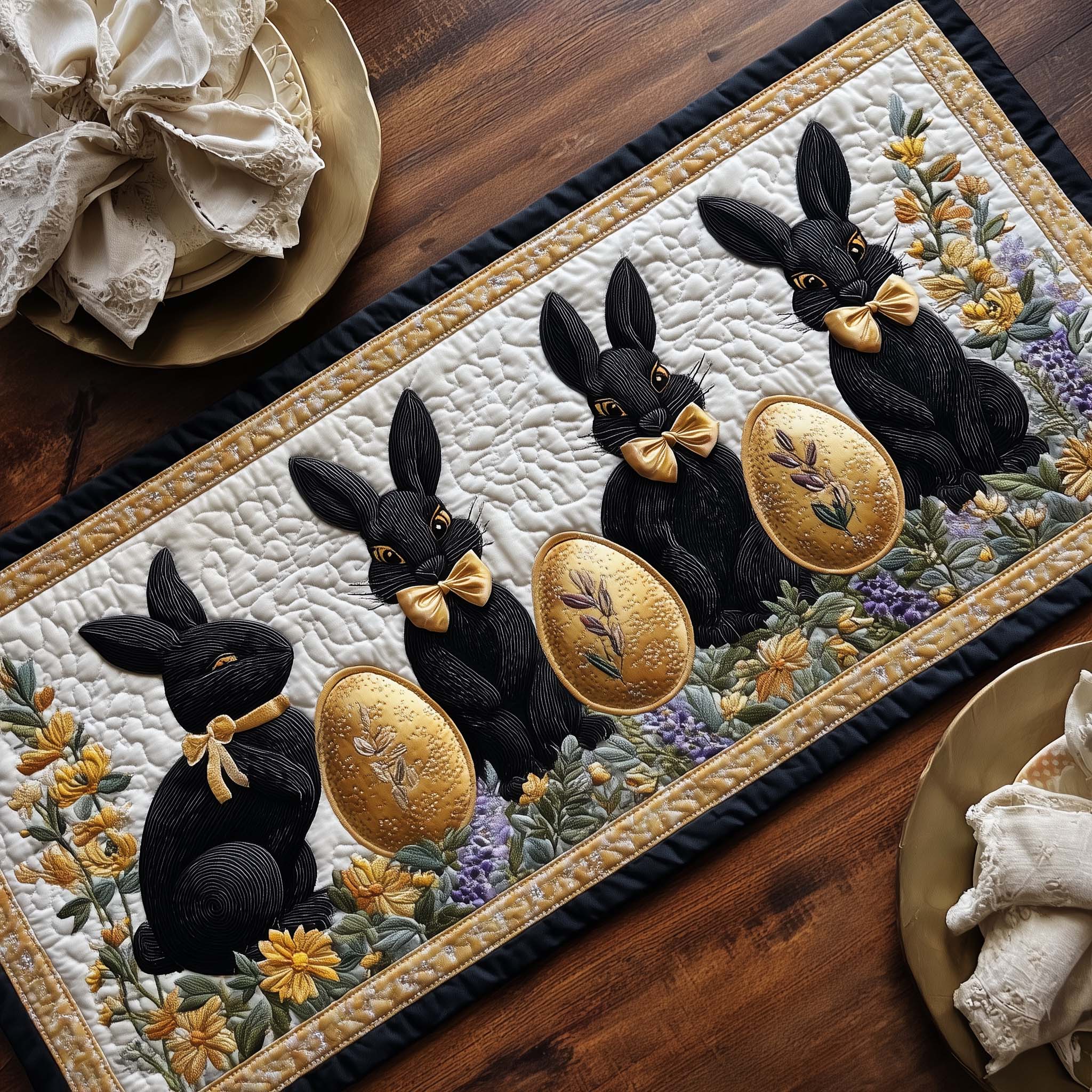 Spring Hopper Quilted Table Runner Easter Table Runner Decor Rabbit Themed Gifts