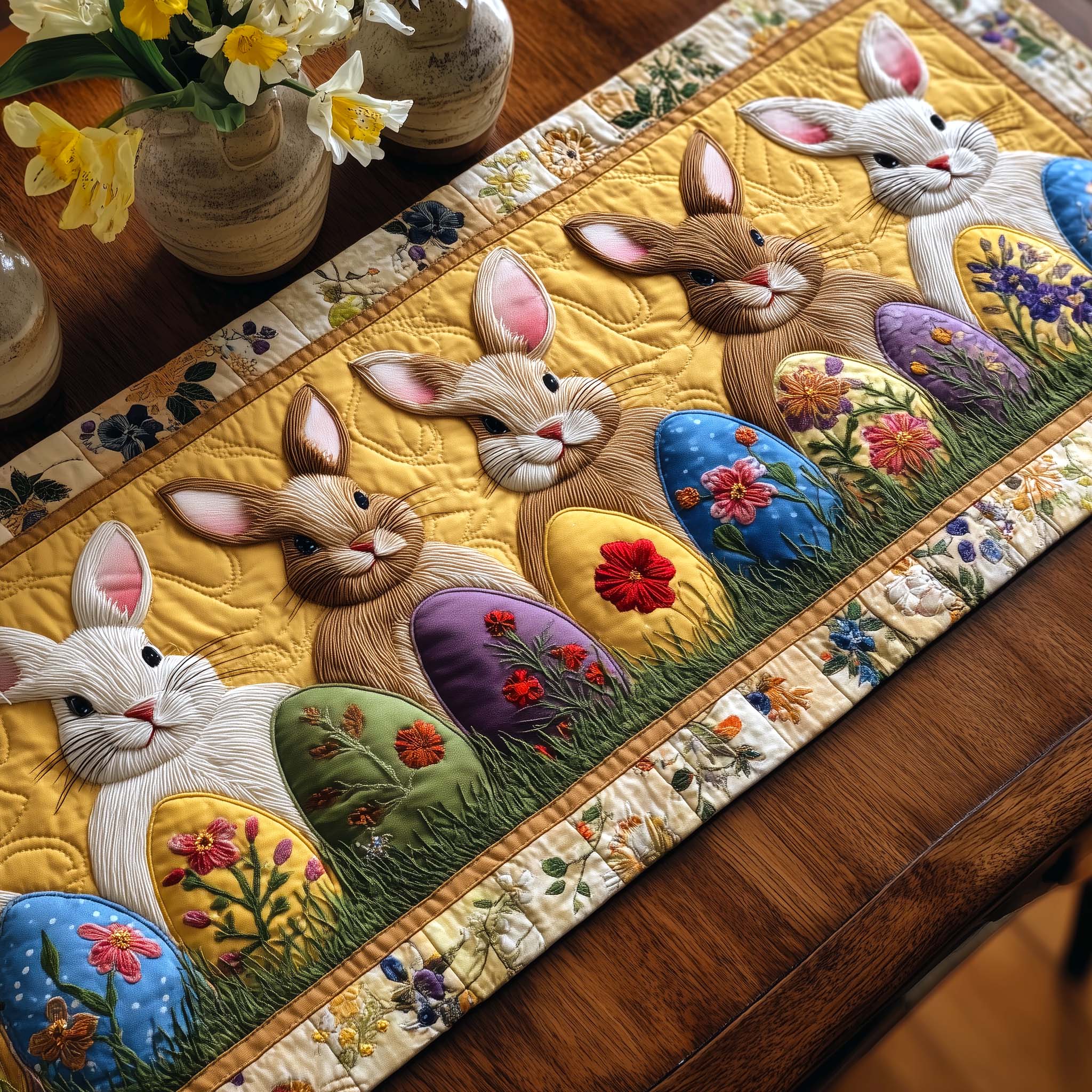 Spring Hopper Quilted Table Runner Elegant Holiday Table Runners Christmas Presents For Rabbits