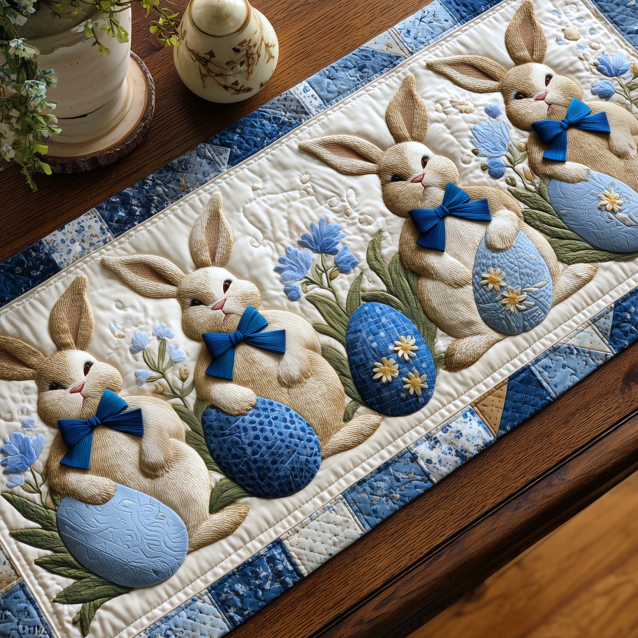 Spring Hopper Quilted Table Runner Holiday Table Throw First Aid Kit For Rabbits
