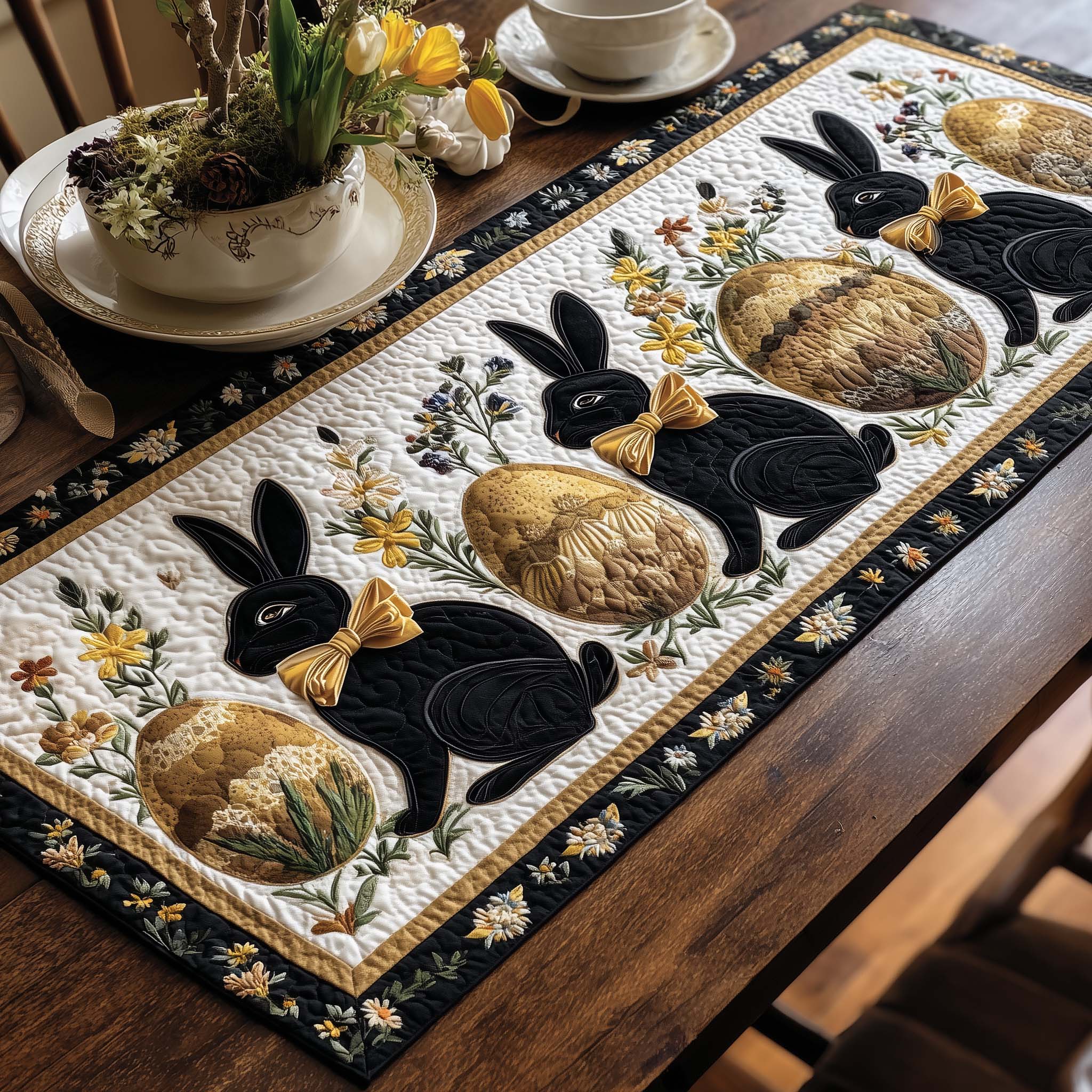 Spring Hopper Quilted Table Runner Religious Easter Table Decorations Presents For Rabbit Owners