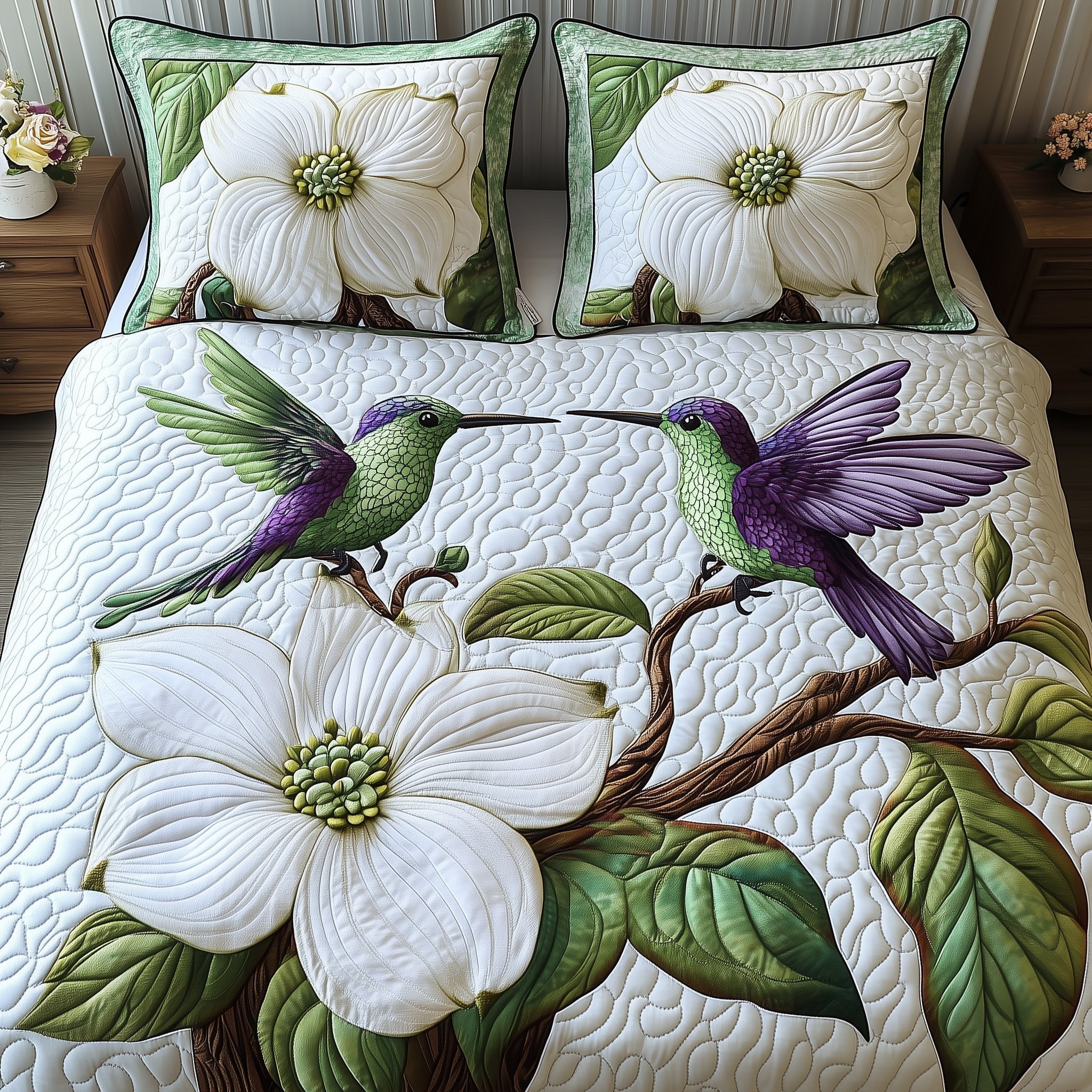 Spring Hummingbird Quilted Bedding Set Comforter Sets Hummingbird Gifts For Dad