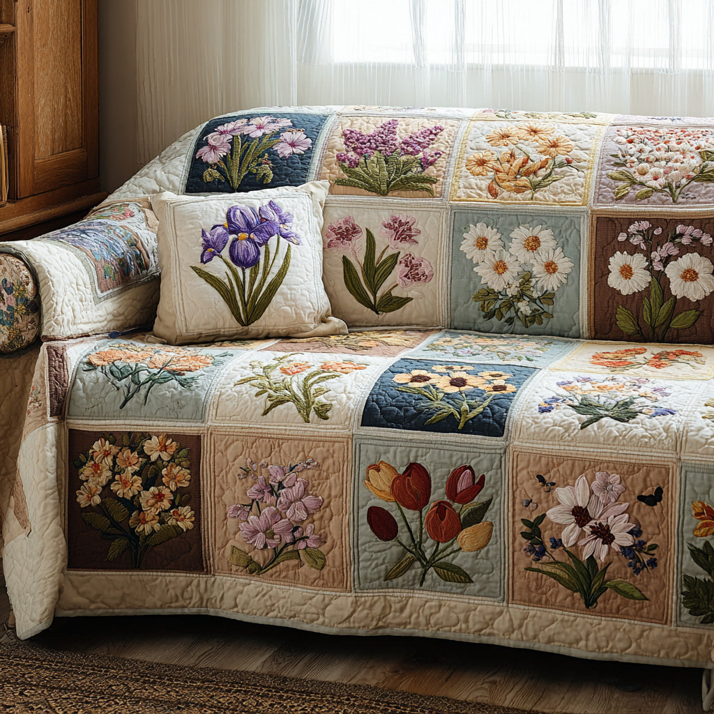 Spring Meadow Grace Quilted Sofa Cover Sofa Throw Covers Gifts For Flower Enthusiasts