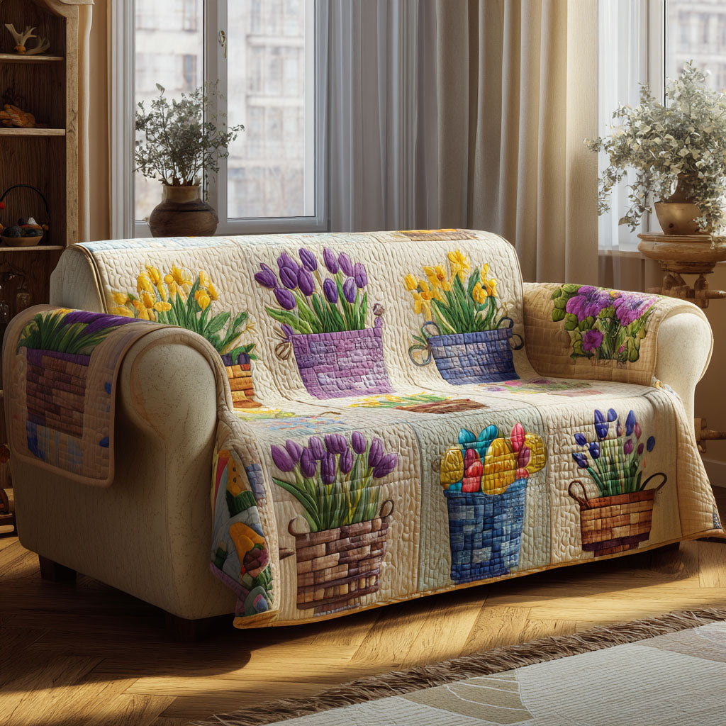 Spring Meadow Joy Quilted Sofa Cover Indoor Decoration Easter Holiday Gift Items