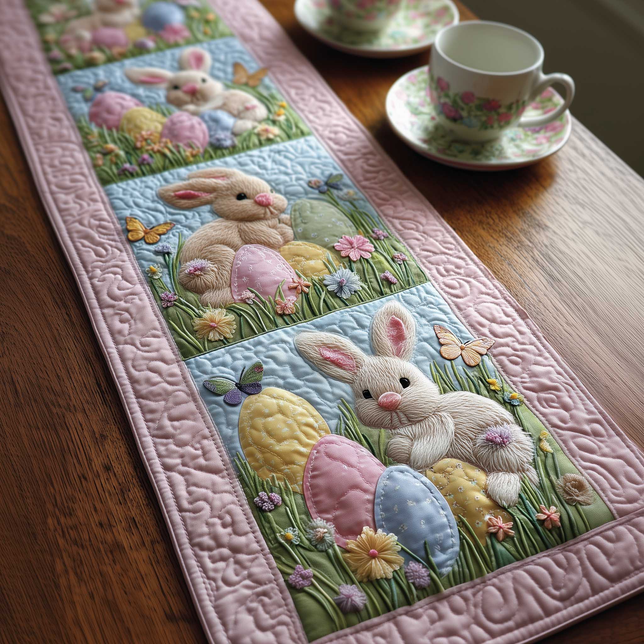 Spring Patch Quilted Table Runner Rustic Easter Table Decor Gift Ideas For Rabbit Lovers