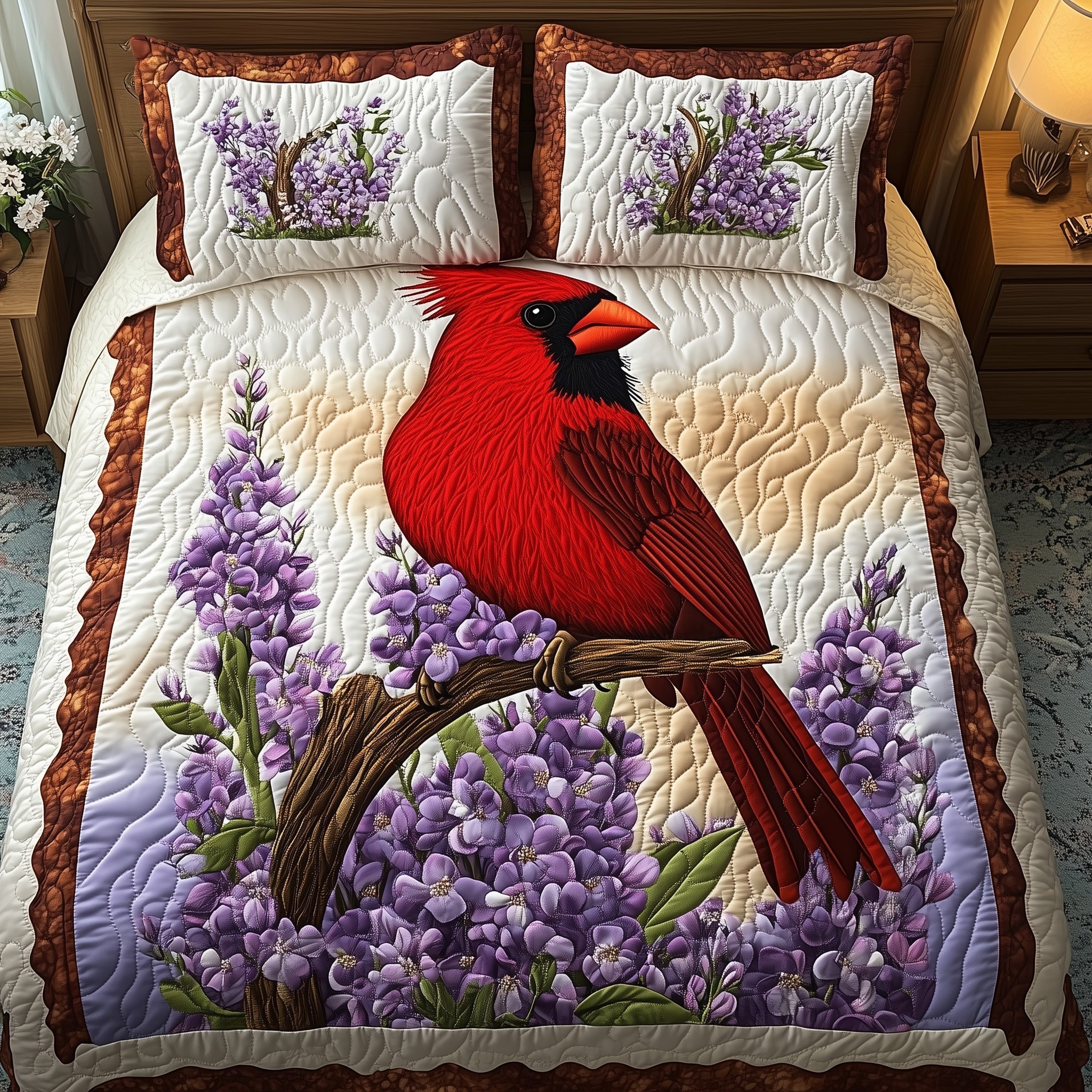Springtime Cardinal Quilted Bedding Set Boho Bedroom Decor Cardinal Gifts For Her